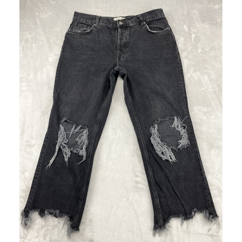 We The Free Jean Women 31Black Wash Distressed Maggie Straight Button Fly Preppy